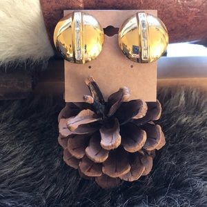 Vintage 80s Impostors dome gold clear baguette stone clip on earrings